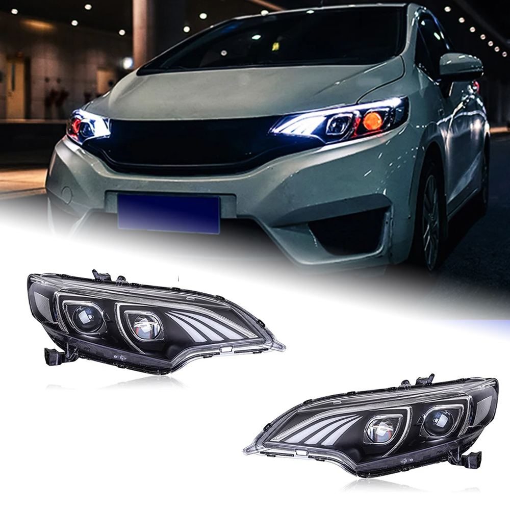 AKD Head Lamp for Honda Jazz Fit LED Headlight 2014-2019 Headlights Fit DRL Turn Signal High Beam Angel Eye Projector Lens