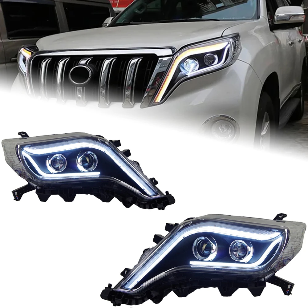 AKD Car Head Lights Parts For Toyota New Prado 2014-2017 Lander LED Front Headlight Replacement DRL Daytime light Projector Facelift