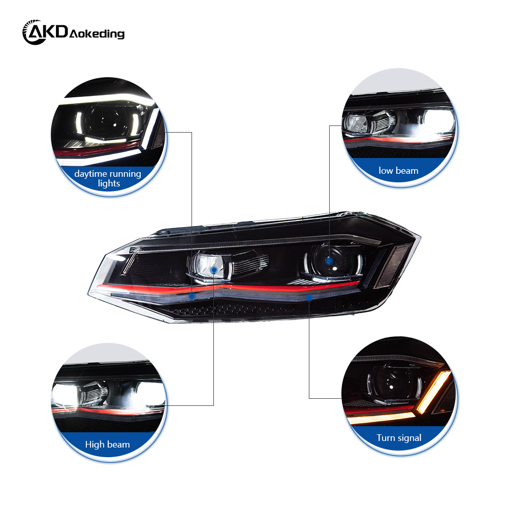 AKD Headlight Assembly Upgrade for 2019-2023 Volkswagen Polo Models, Featuring LED Laser Sequential Turn Signals, Daytime Running Lights, And Bi-xenon Projector Lenses.