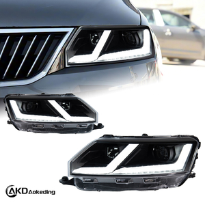 AKD Headlight Assembly Retrofit for 2014-2018 Skoda Rapid with LED Laser Sequential Turn Signals, Daytime Running Lights, And Bi-xenon Projector Lenses.
