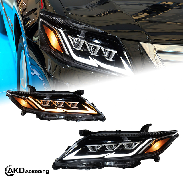 AKD Headlight Assembly Upgrade for 2010-2011 Toyota Camry with LED Laser Sequential Turn Signals, Daytime Running Lights, And Bi-xenon Projector Lenses.