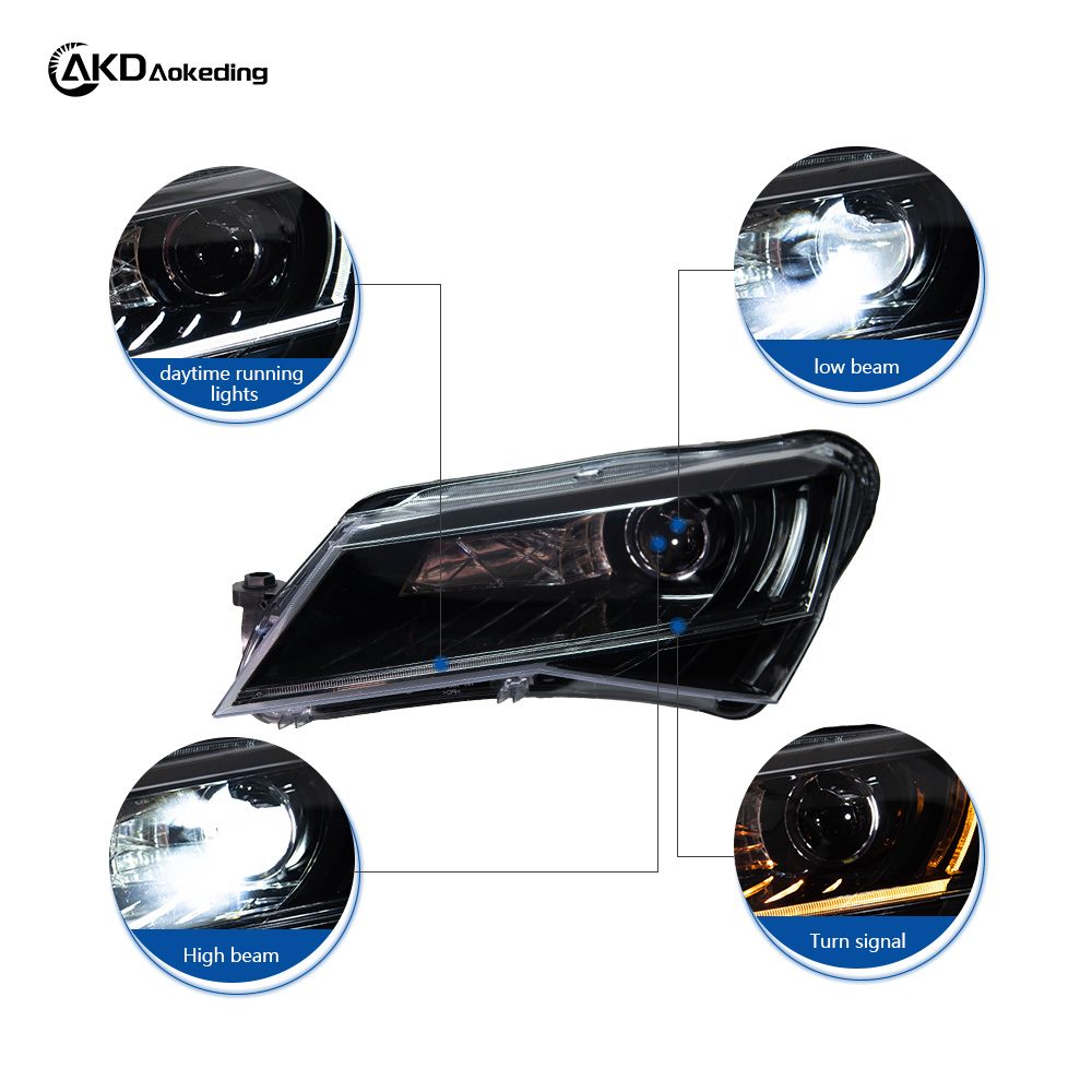 AKD Headlight Assembly Retrofit for 2016-2018 Skoda Models with LED Laser Sequential Turn Signals, Daytime Running Lights, And Bi-xenon Projector Lenses.