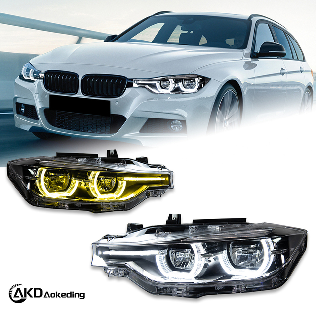 AKD Headlight Assembly Upgrade for 2012-2015 BMW 3 Series F30 Models: LED Laser Sequential Turn Signals, Daytime Running Lights, And Bi-xenon Projector Lenses.