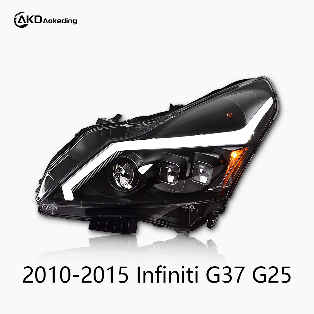 AKD Headlight Assembly Upgrade for 2010-2015 Infiniti G37 And G25 Models, Featuring LED Laser Sequential Turn Signals, Daytime Running Lights, And Bi-xenon Projector Lenses.