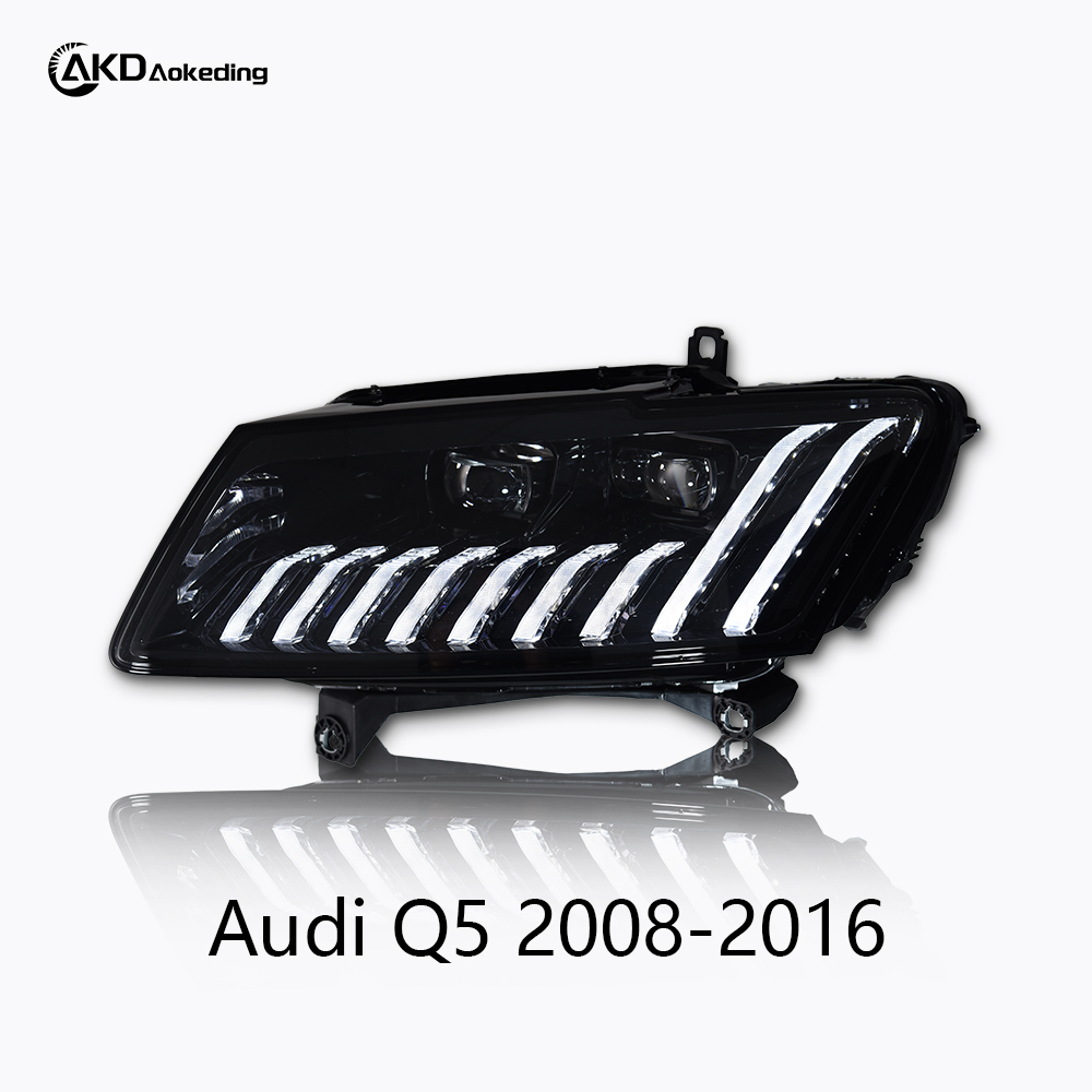AKD All-LED Headlight Assembly for Audi Q5 Models (2008-2016), featuring running lights, dynamic turn signals, and projector lenses.