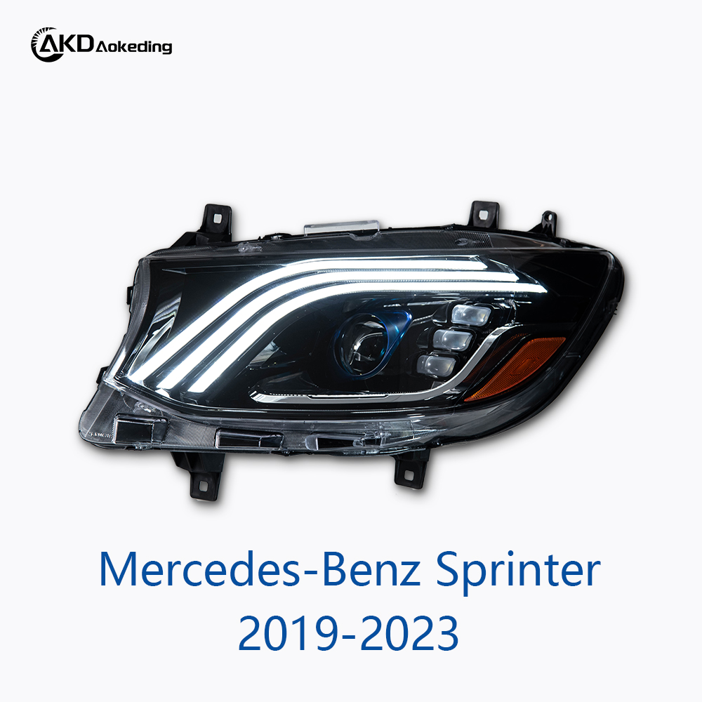 AKD Headlight Assembly Upgrade for 2019-2023 Mercedes-Benz Sprinter Models: LED Laser Sequential Turn Signals, Daytime Running Lights, And Bi-xenon Projector Lenses.