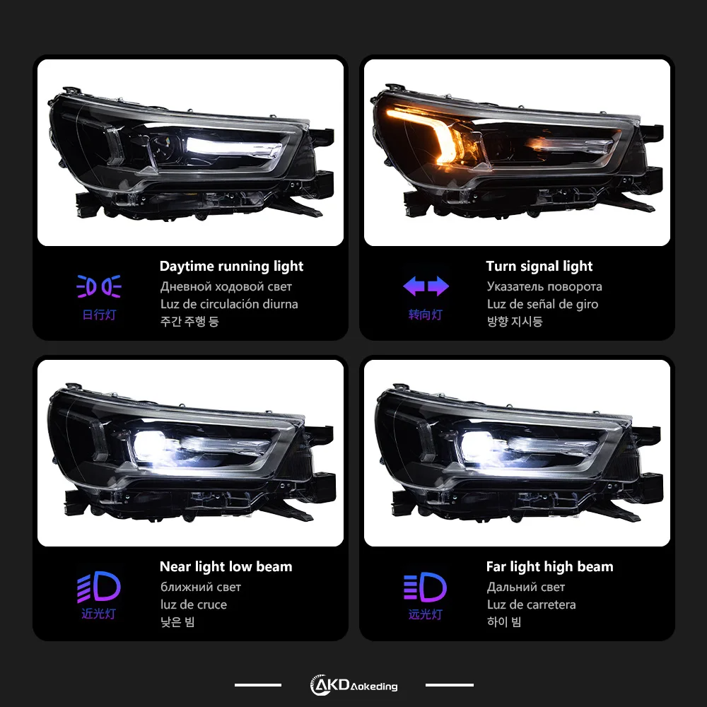 AKD Auto Styling Koplamp Voor Toyota Hilux Revo Rocco Led Koplamp 2021-2024 Koplampen Hilux Drl Richtingaanwijzer Hoge Auto Accessoires