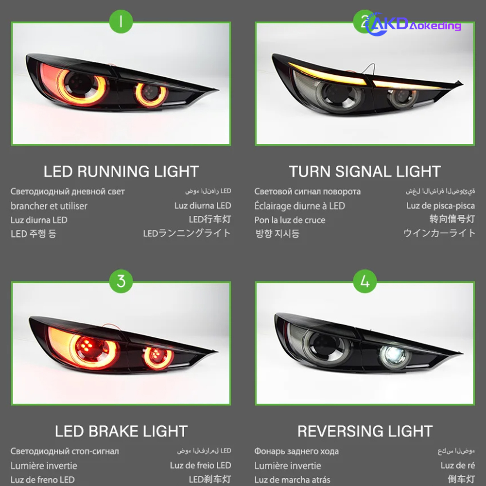 AKD Taillights Styling For Mazda 3 Mazda3 Axela 2014-2019 LED DRL Running Signal Brake Reversing Parking Lighthouse Facelift 4PCS