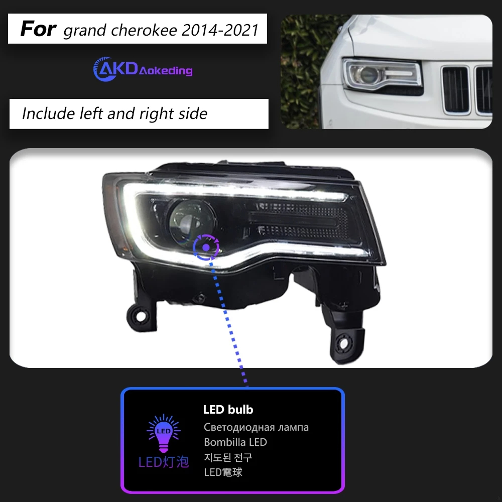 AKD Headlight For Jeep Grand Cherokee LED Headlights 2014-2021 Head Lamp Car Styling DRL Signal Projector Lens Auto Accessories