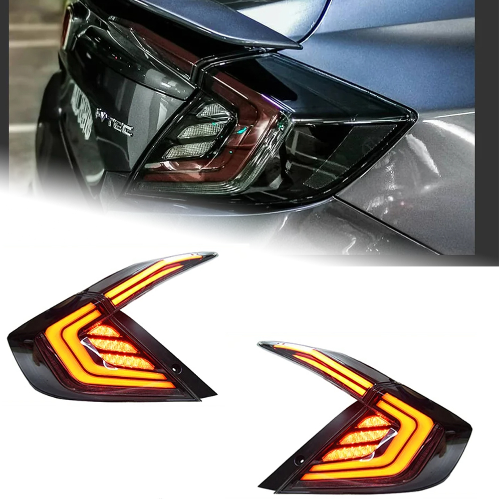 AKD Car Lights For Civic X 2016-2021 Sedan LED Auto Taillight Assembly Upgrade Rear Dynamic Highlight Flicker Breaking Accessories