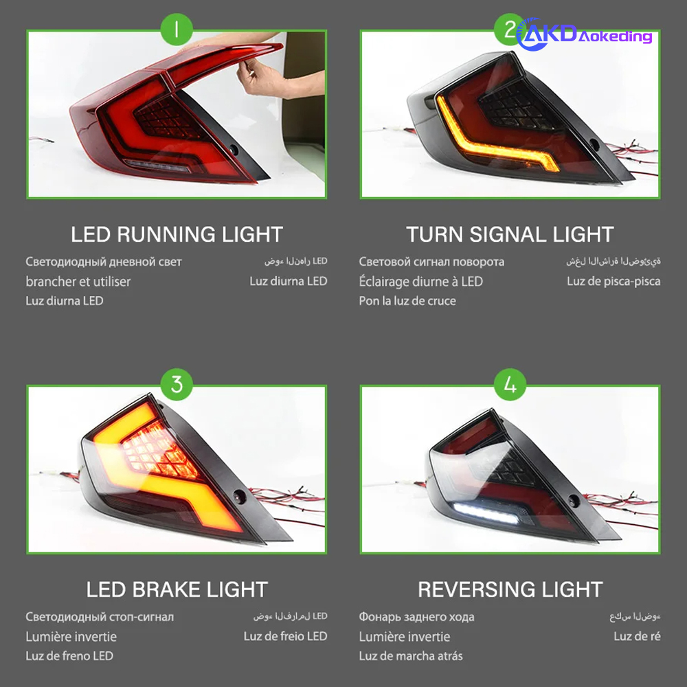 AKD Car Lights For Honda Civic X 2016-2021 10th Sedan LED Auto Taillight Assembly Rear Dynamic Highlight Signal Lamp Tools Accessories