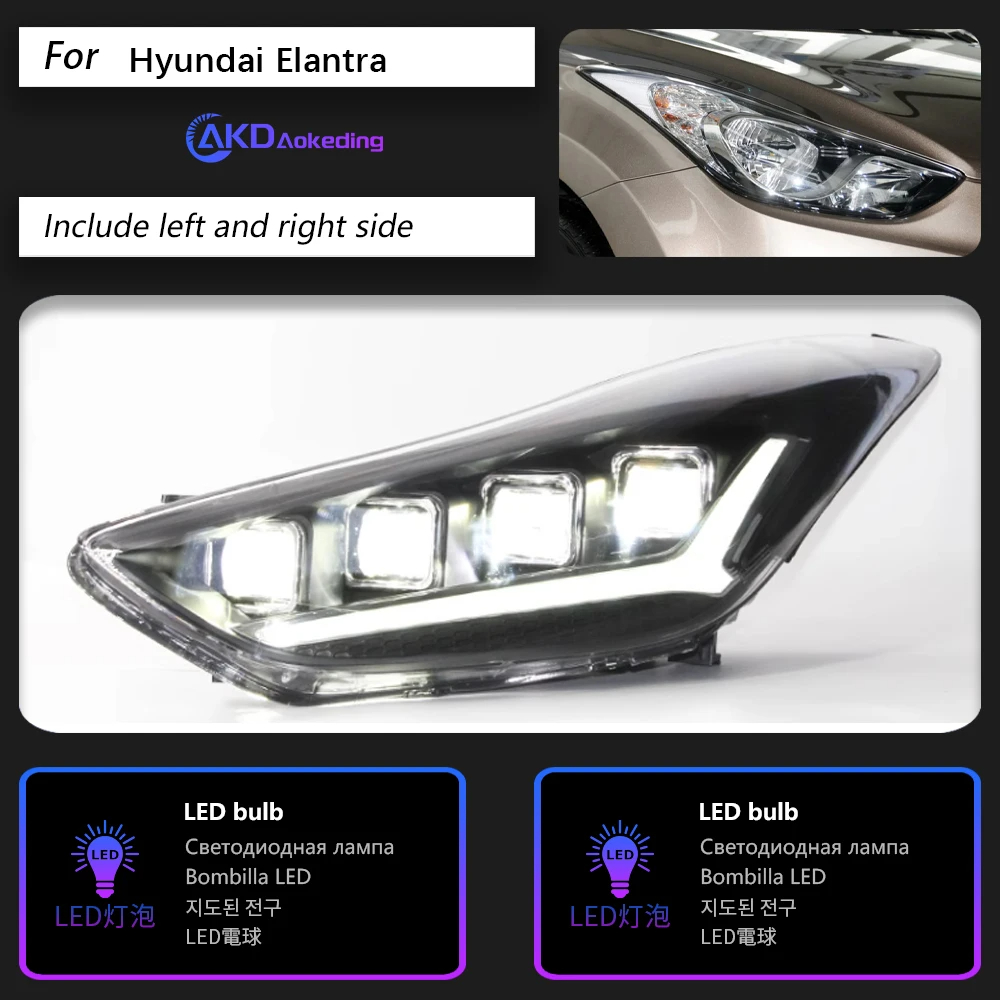 AKD Car Styling Head Lamp for Hyundai Elantra Headlights 2011-2016 Avante MD LED Headlight DRL Hid Bi Xenon Auto Accessories