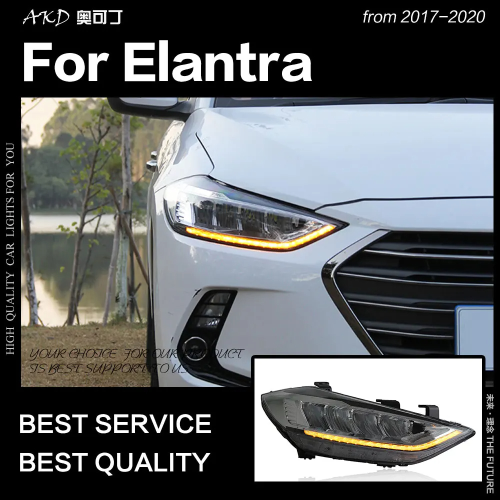 AKD Car Styling for Hyundai Elantra Headlight 2017-2020 Elantra Headlight Dynamic Signal DRL LED High Low Beam Auto Accessories