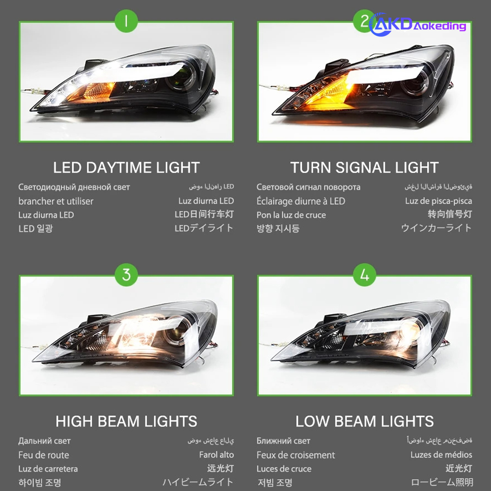 AKD Car Styling Head Lamp for Hyundai Rohens Coupe Headlights 2009-2012 Angel Eye Headlight LED DRL Signal Hid Auto Accessories