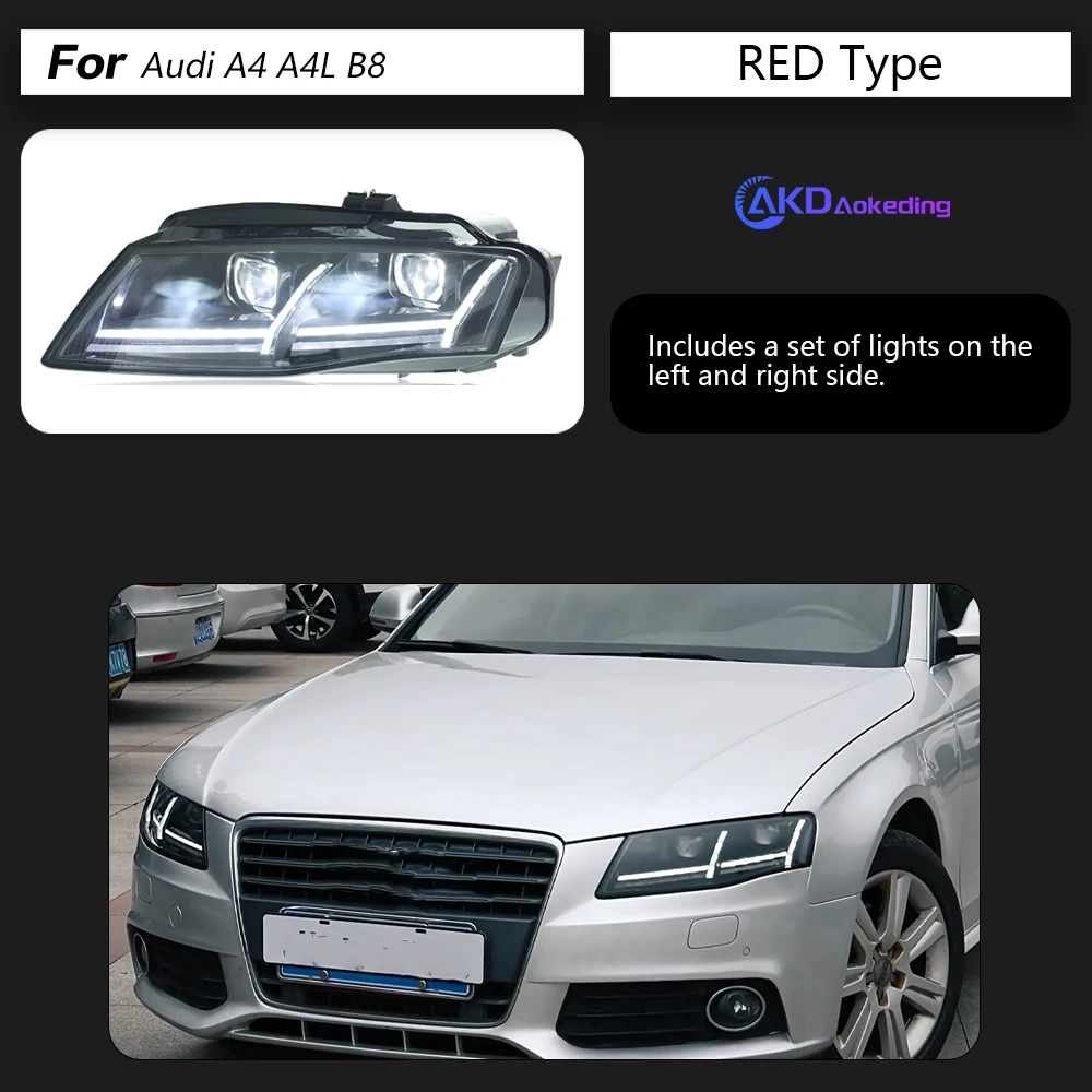 AKD Head Lamp for Audi A4 A4L B8 LED Headlight 2009-2012 Headlights A4L DRL Turn Signal High Beam Angel Eye Projector Lens