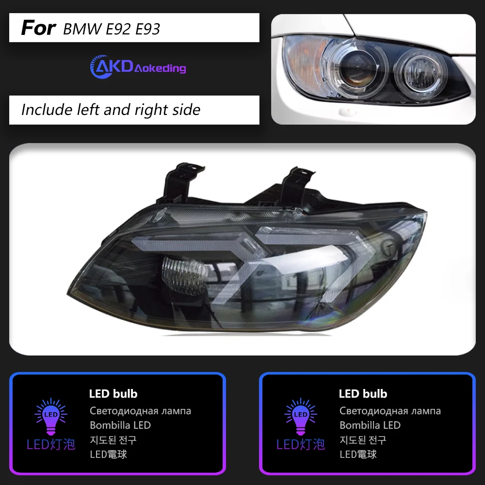 AKD Head Lamp for BMW E92 LED Headlight 2011-2013 Headlights E92 330I 335I DRL Turn Signal High Beam Angel Eye Projector Lens