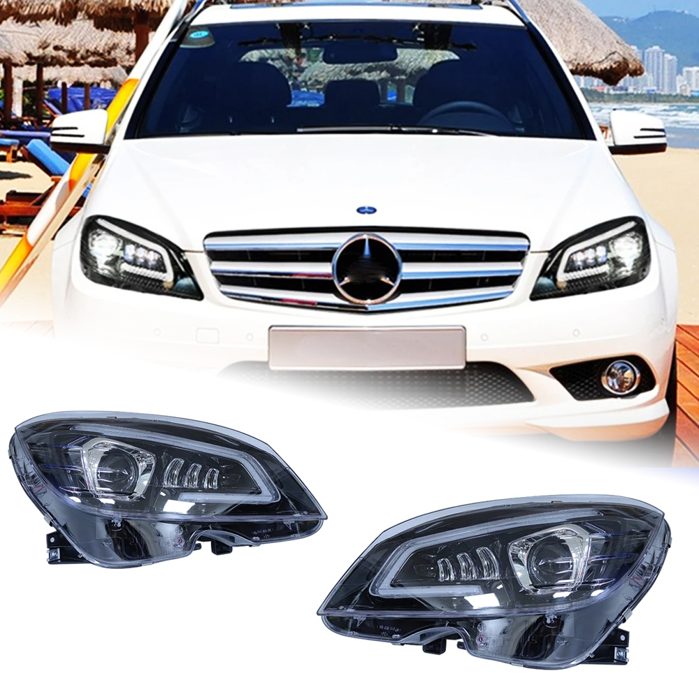 AKD Car Front Lamp for Benz W204 LED Headlight 2007-2011 c200 c260 c300 DRL Dynamic Turn Signal Lens Automotive Accessories 2pcs