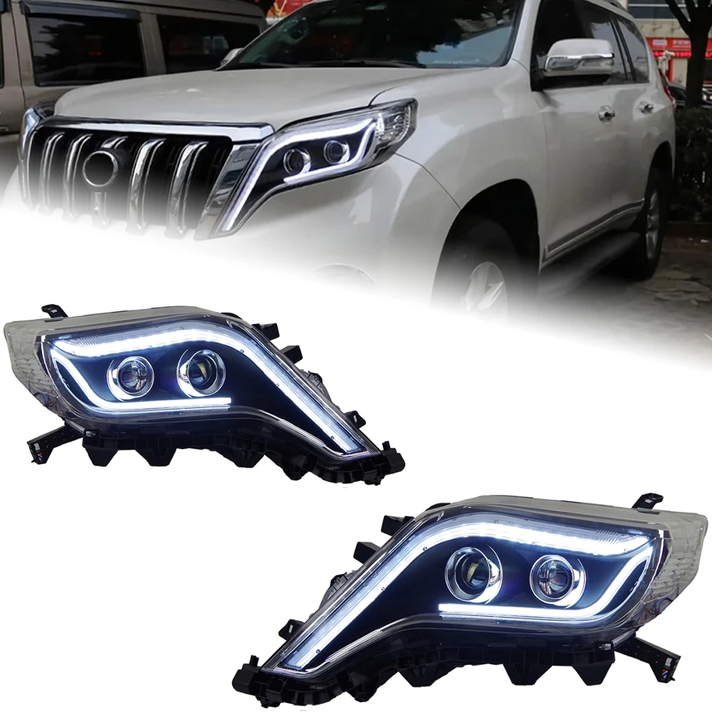 AKD Car Head Lights Parts For Toyota New Prado 2014-2017 Lander LED Front Headlight Replacement DRL Daytime light Projector Facelift