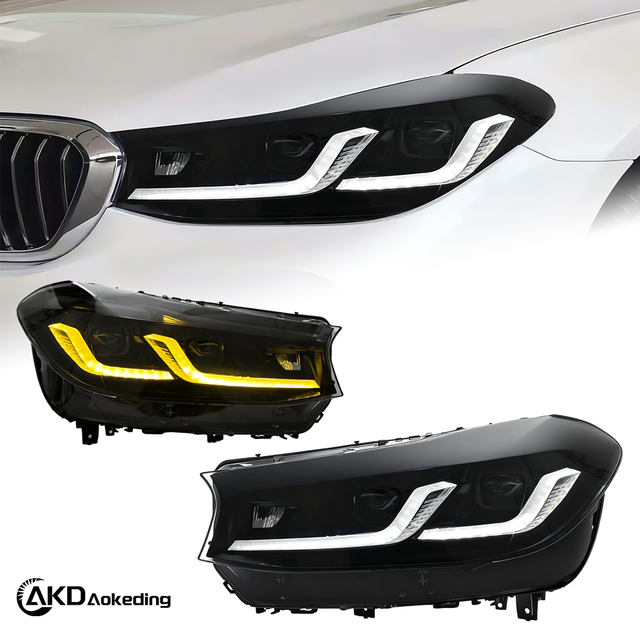AKD Headlight Assembly Upgrade for 2017-2021 BMW 6 Series GT Models: LED Laser Sequential Turn Signals, Daytime Running Lights, And Bi-xenon Projector Lenses.