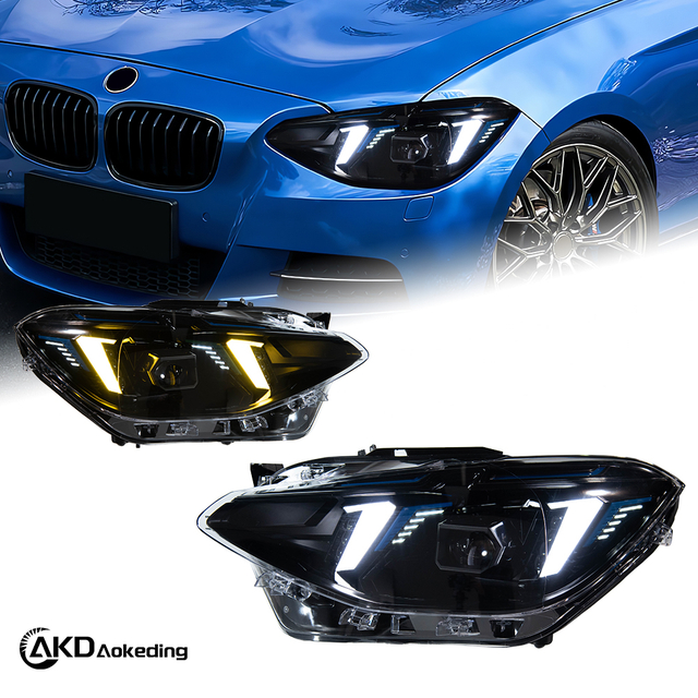 AKD Headlight Assembly Upgrade for 2012-2014 BMW 1 Series F20 Models: LED Laser Sequential Turn Signals, Daytime Running Lights, And Bi-xenon Projector Lenses.