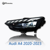 AKD headlight assembly modification for 2020-2023 Audi A4 models, RS4 model with flowing turn signals and LED bi-xenon projector headlights.