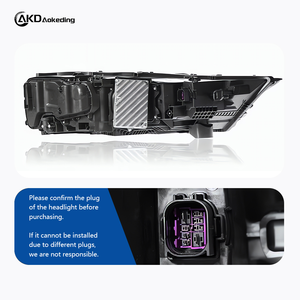 AKD headlight assembly upgrade for 2020-2023 Audi Q7 models: LED headlights with sequential turn signals and LED bi-xenon projector lenses.