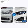 AKD headlight assembly upgrade for 2016-2018 BMW 1 Series F20 models, featuring LED laser sequential turn signals, daytime running lights, and bi-xenon projector lenses.