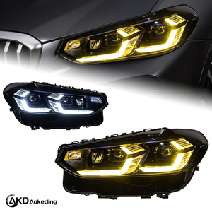 AKD G01/08 headlight assembly specifically for 2018-2021 BMW X3 models: LED lens, daytime running lights, turn signals, and laser headlights.