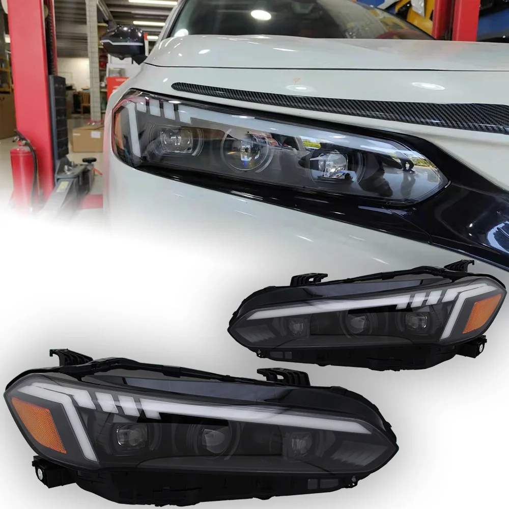 AKD Car Lights for Civic 11th 2021-Now LED Auto Headlight Assembly Upgrade Projector 3 Lens Dynamic Signal Lamp LHD RHD Accessories