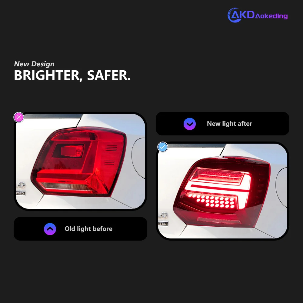 AKD Car Lights For VW Polo 2011-2018 LED Auto Taillight Assembly Upgrade Q2 Design Dynamic Rear Lamp Tools Accessories Kit Facelift