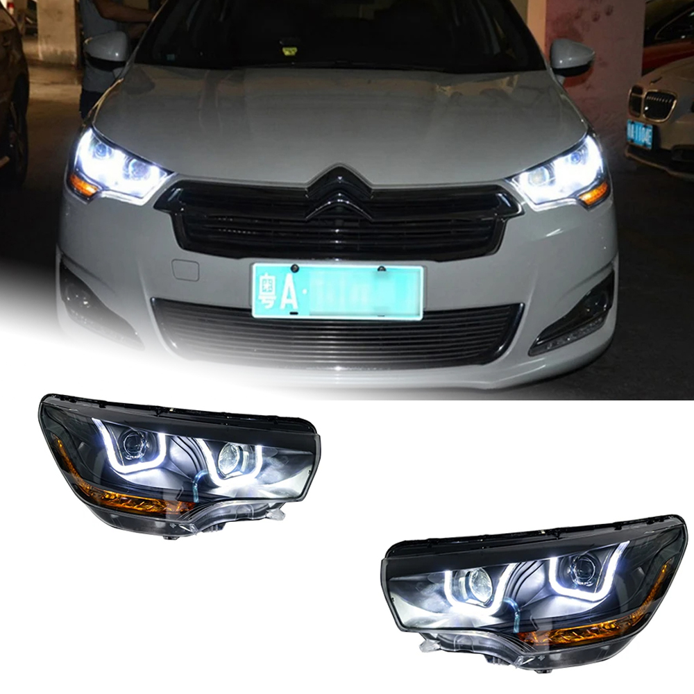 AKD Car Lights for Citroen C4L 2013-2016 LED Auto Headlight Assembly Upgrade Bifocal Lens Blink Signal Lamp Tool Accessories