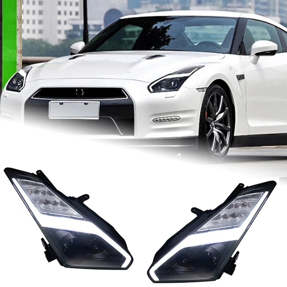 AKD Car Styling Head Lamp for Nissan GT-R Headlights 2007-2015 GTR LED Headlight DRL Angel Eye Hid Bi Xenon Auto Accessories