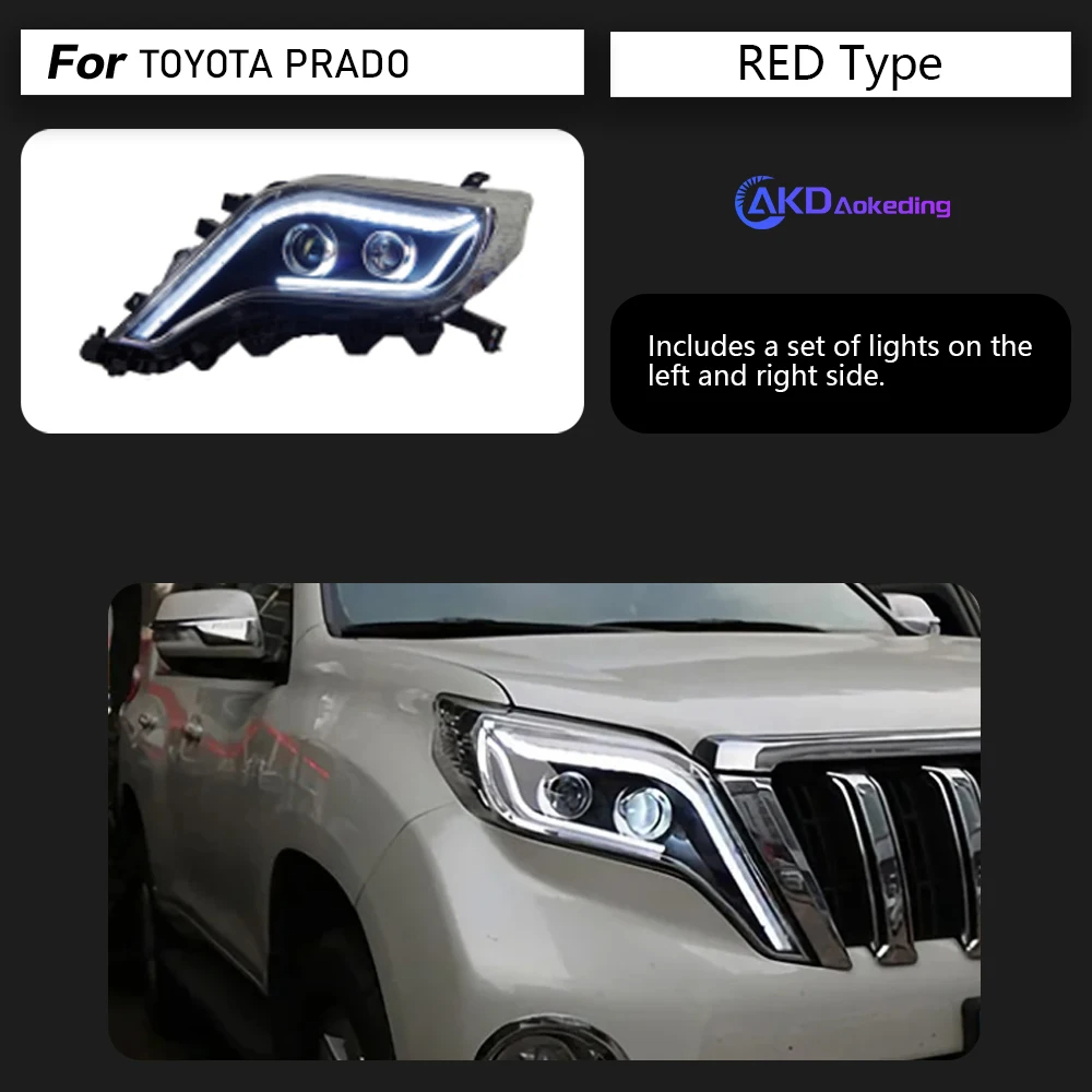 AKD Car Head Lights Parts For Toyota New Prado 2014-2017 Lander LED Front Headlight Replacement DRL Daytime light Projector Facelift