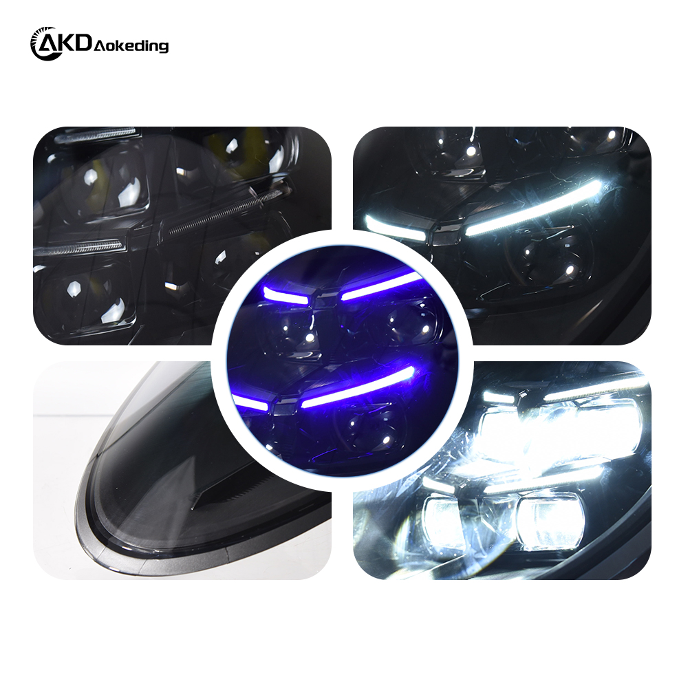 AKD Headlight Assembly Upgrade for 2013-2018 Porsche 911 Models: LED Laser Sequential Turn Signals, Daytime Running Lights, And Bi-xenon Projector Lenses.