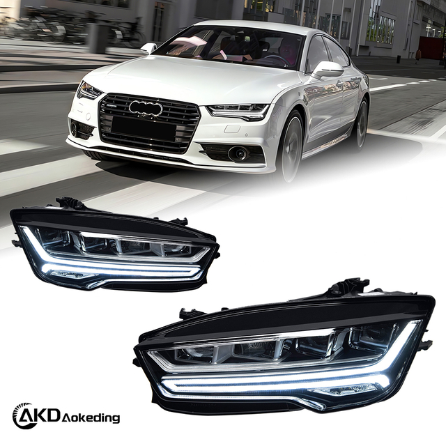 AKD Headlight Assembly Upgrade for 2015-2018 Audi A7 Models: LED Laser Lens, Daytime Running Lights, And Sequential Turn Signals.