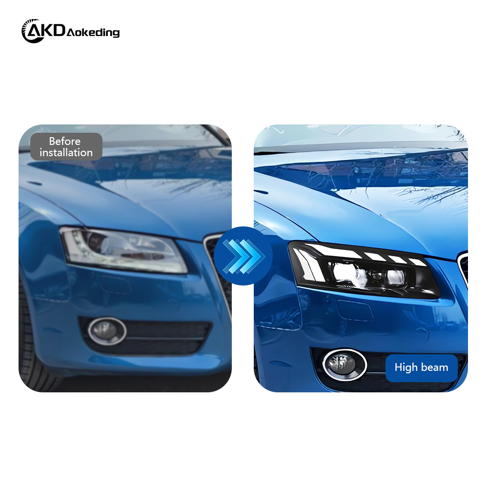 AKD Headlight Assembly Upgrade for 2008-2012 Audi A5 Models: LED Laser Lens, Daytime Running Lights, And Sequential Turn Signals.