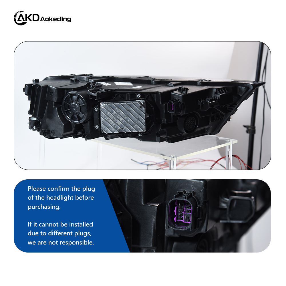 AKD headlight assembly upgrade for 2020-2025 Audi Q7 models: LED laser lens, daytime running lights, and sequential turn signals.