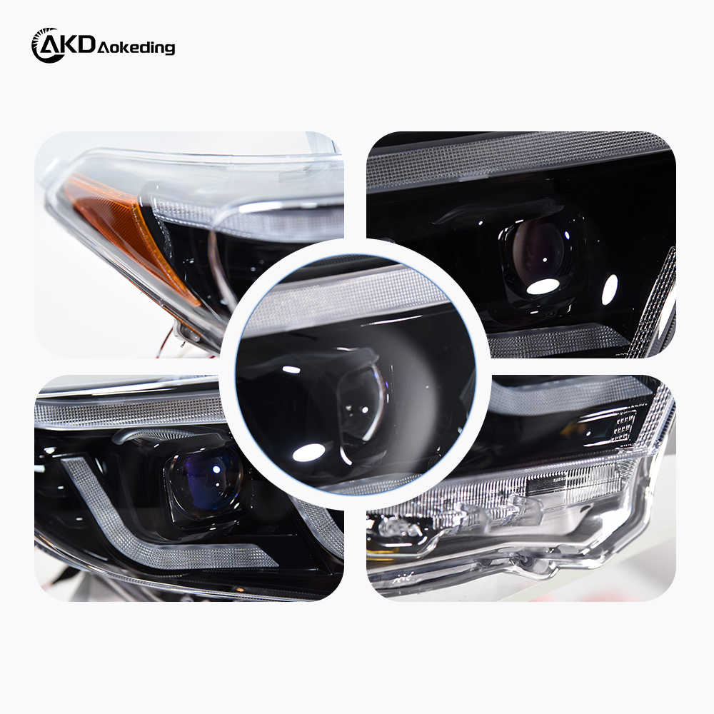 AKD headlight assembly upgrade for 2012-2014 Toyota Highlander models, featuring LED lenses, daytime running lights, and sequential turn signals.