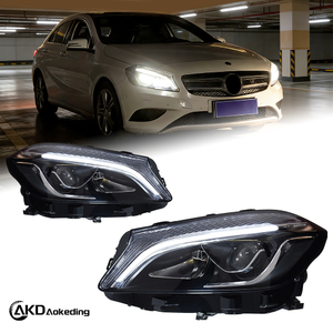 AKD Headlight Assembly Upgrade for 2013-2018 Mercedes-Benz A-Class W176 Models, Featuring LED Laser Sequential Turn Signals, Daytime Running Lights, And Bi-xenon Projector Lenses.