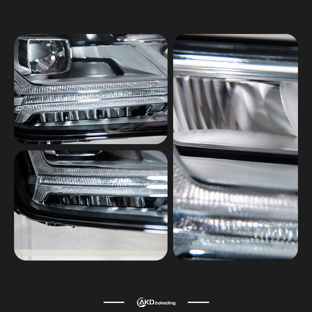 AKD headlight assembly upgrade specifically for 2016-2019 Audi Q7 models: LED laser sequential turn signals, daytime running lights, and bi-xenon projectors.