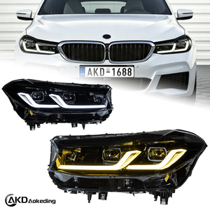 AKD Headlight Assembly Upgrade for 2017-2021 BMW 6 Series GT Models: LED Laser Sequential Turn Signals, Daytime Running Lights, And Bi-xenon Projector Lenses.