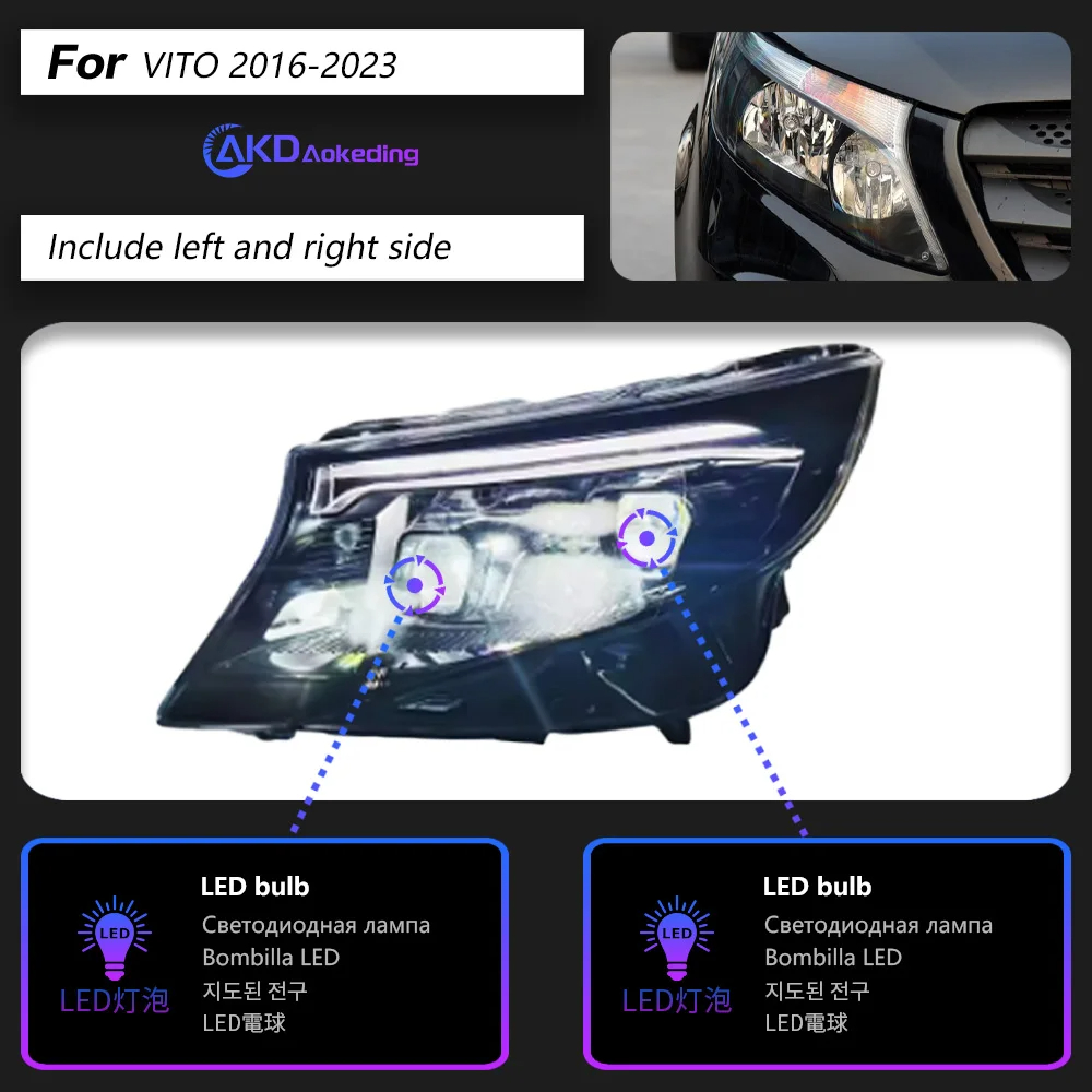 AKD Car Styling Head Lamp for Benz Vito Headlights 2016-2023 W447 LED Headlight LED DRL Projector Lens Dynamic Auto Accessories