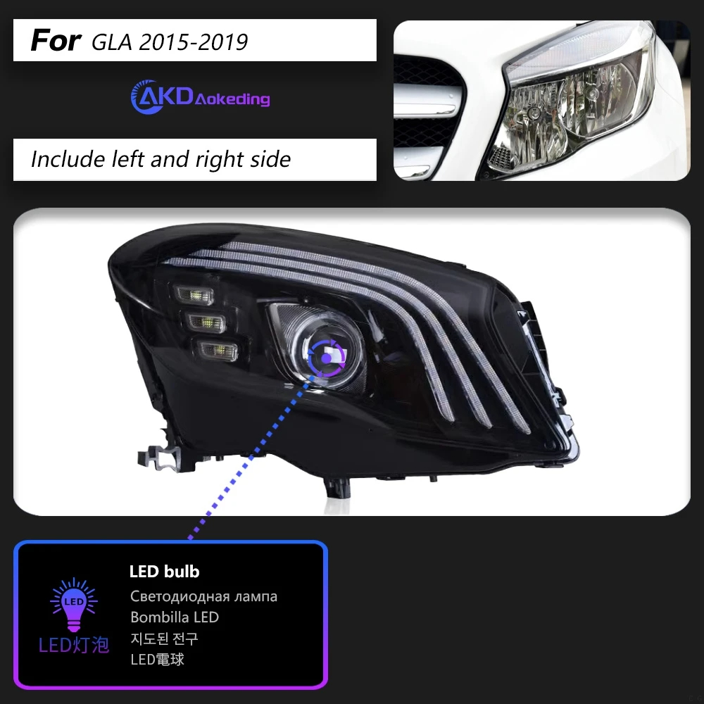 AKD Car Styling Head Lamp for Benz GLA Headlights 2015-2019 GLA200 GLA180 LED Headlight LED DRL Auto Accessories