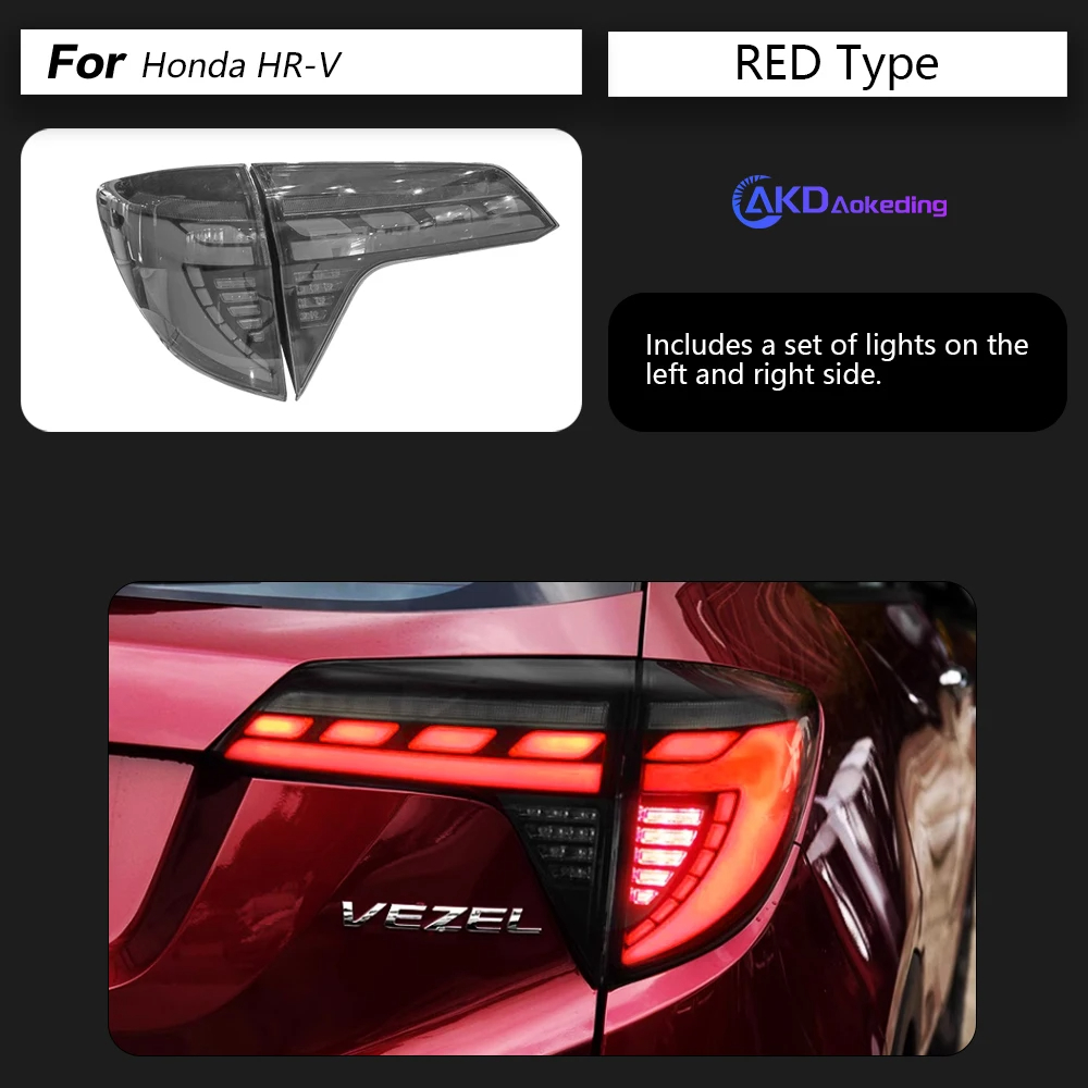 AKD Car Lights For Honda Vezel HRV 2014-2021 HR-V LED Auto Taillight Assembly Upgrade Sickle Design Dynamic Signal Lamp Accessories