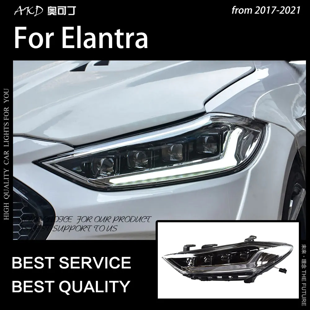 AKD Car Styling Headlights for Elantra LED Headlight 2016-2020 Elantra Front Lamp Drl Led Projector Lens Auto Accessories