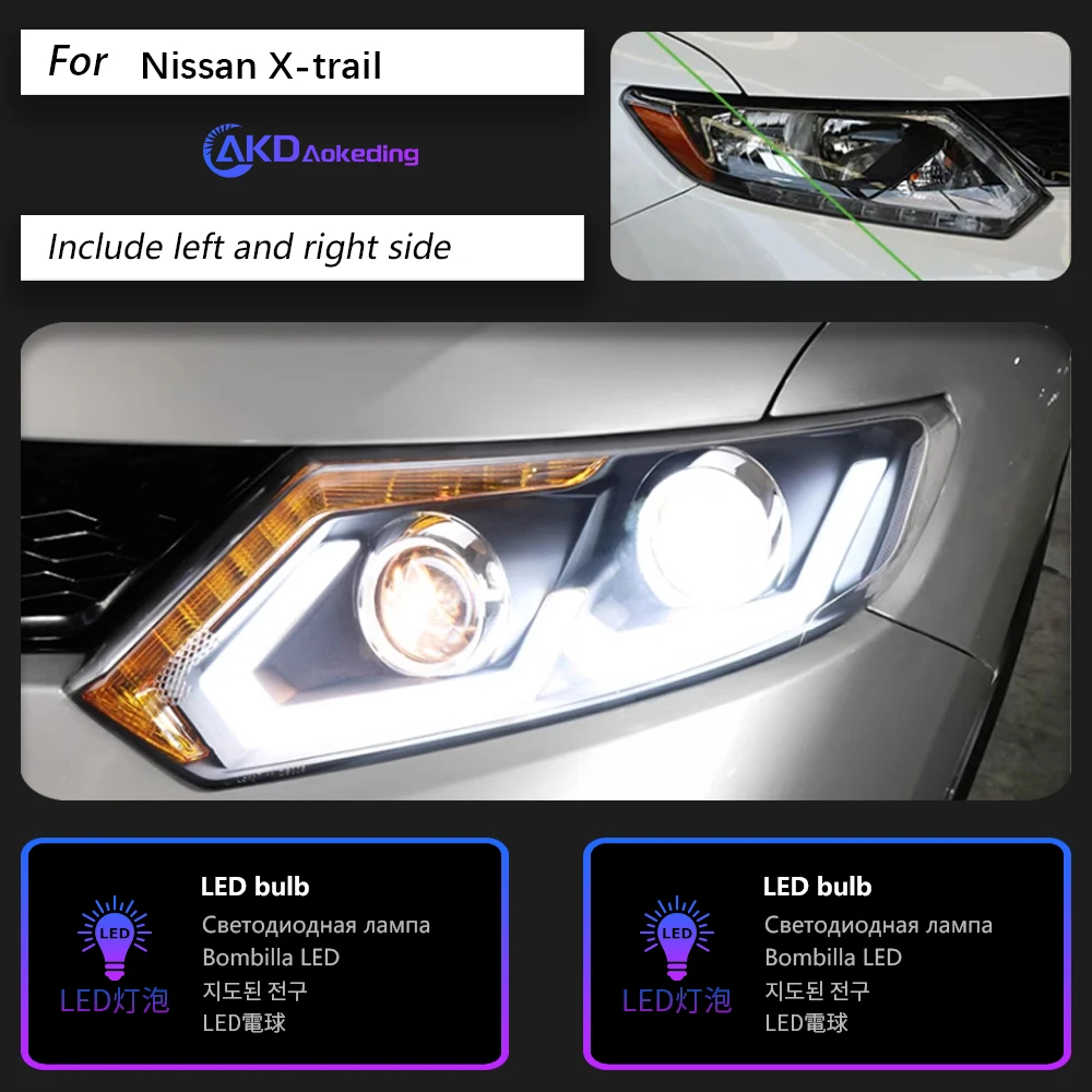 AKD Car Styling for Nissan X-trail Headlights 2014-2016 Rogue LED Headlight DRL Hid Option Head Lamp Angel Eye Beam Accessories