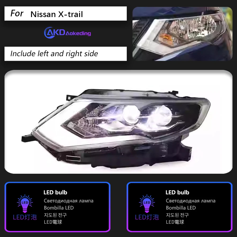 AKD Car Styling Head Lamp for Nissan X-trail LED Headlight 2017-2020 Rouge Headlight OEM Design DRL LED Beam Automotive Accessories