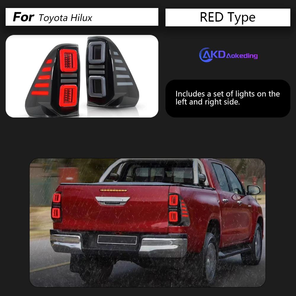 AKD Tail Lamp for Toyota Hilux LED Tail Light 2015-2021 Hilux Rear Fog Brake Turn Signal Automotive Accessories