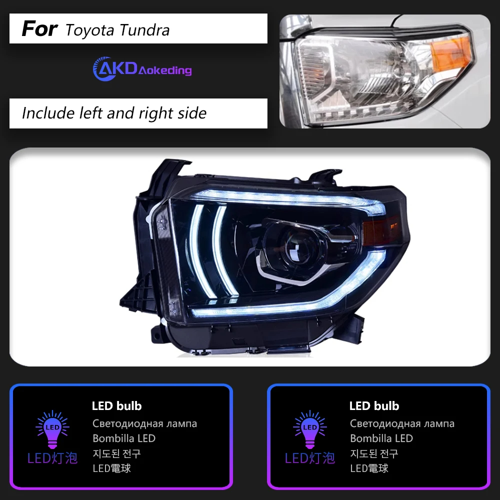 AKD Head Lamp for Toyota Tundra LED Headlight 2014-2019 Headlights Tundra DRL Turn Signal High Beam Angel Eye Projector Lens