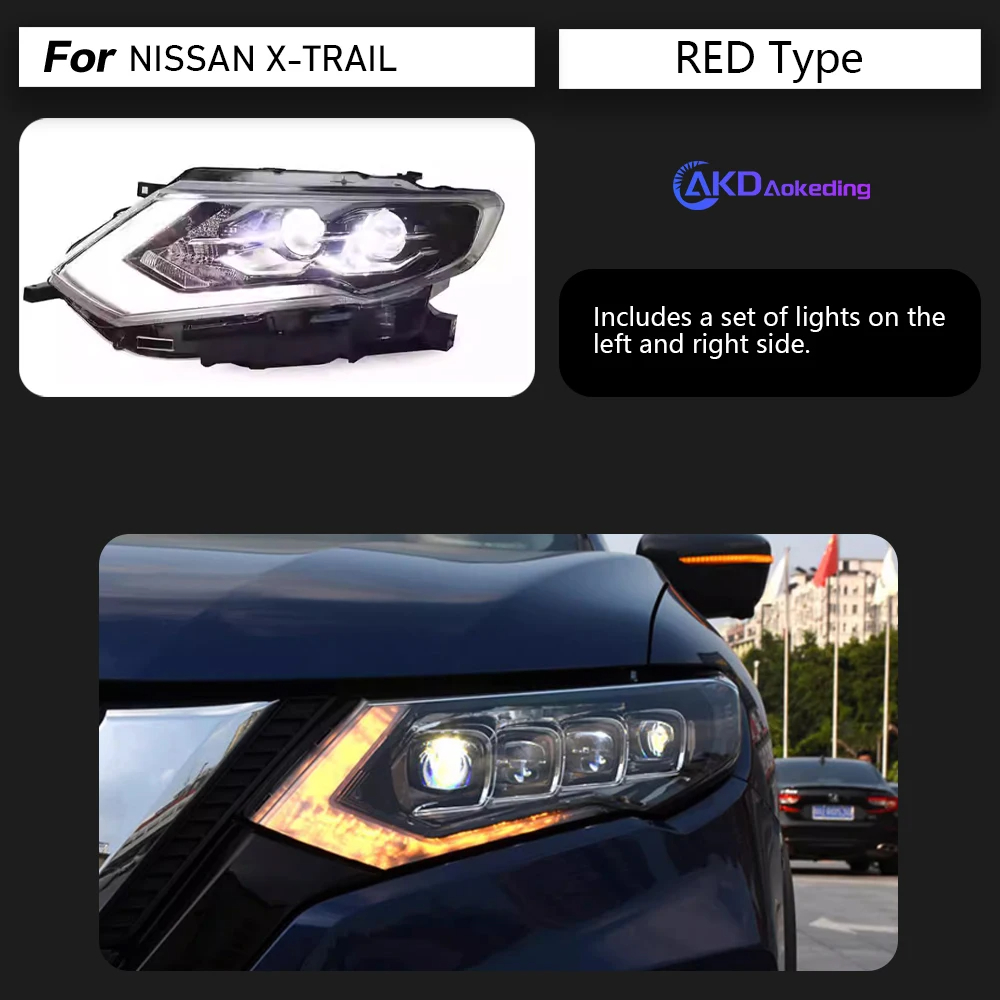 AKD Car Styling Head Lamp for Nissan X-trail Headlights 2017-2020 Rouge LED Headlight DRL All LED Low Beam High Beam Accessories